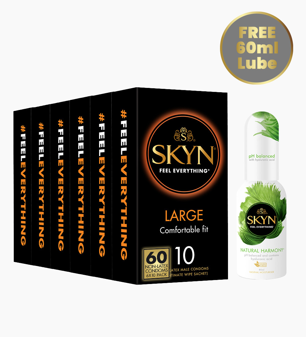 SKYN® Large Non Latex Condoms pack of 60 + FREE SKYN® Natural Harmony Gel 80ml