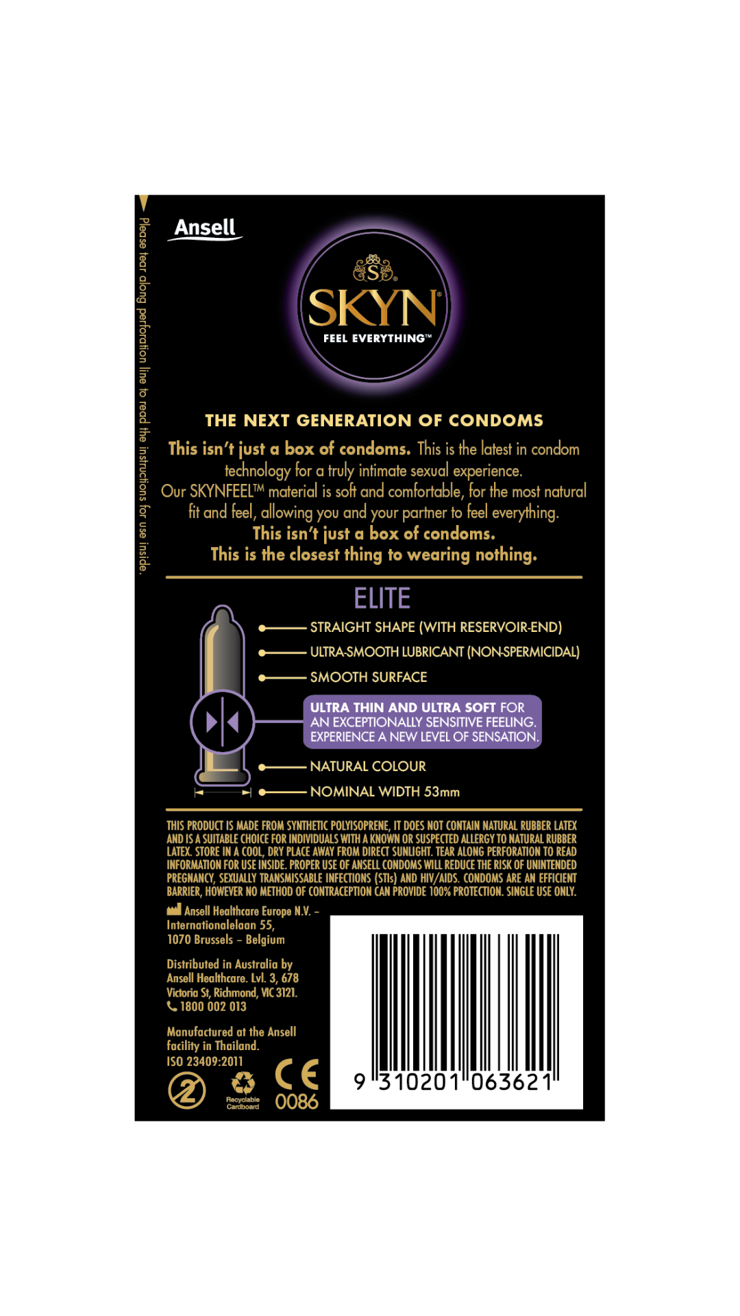 SKYN® Elite Non Latex Condoms pack of 60 + FREE SKYN® Natural Harmony Gel 80ml