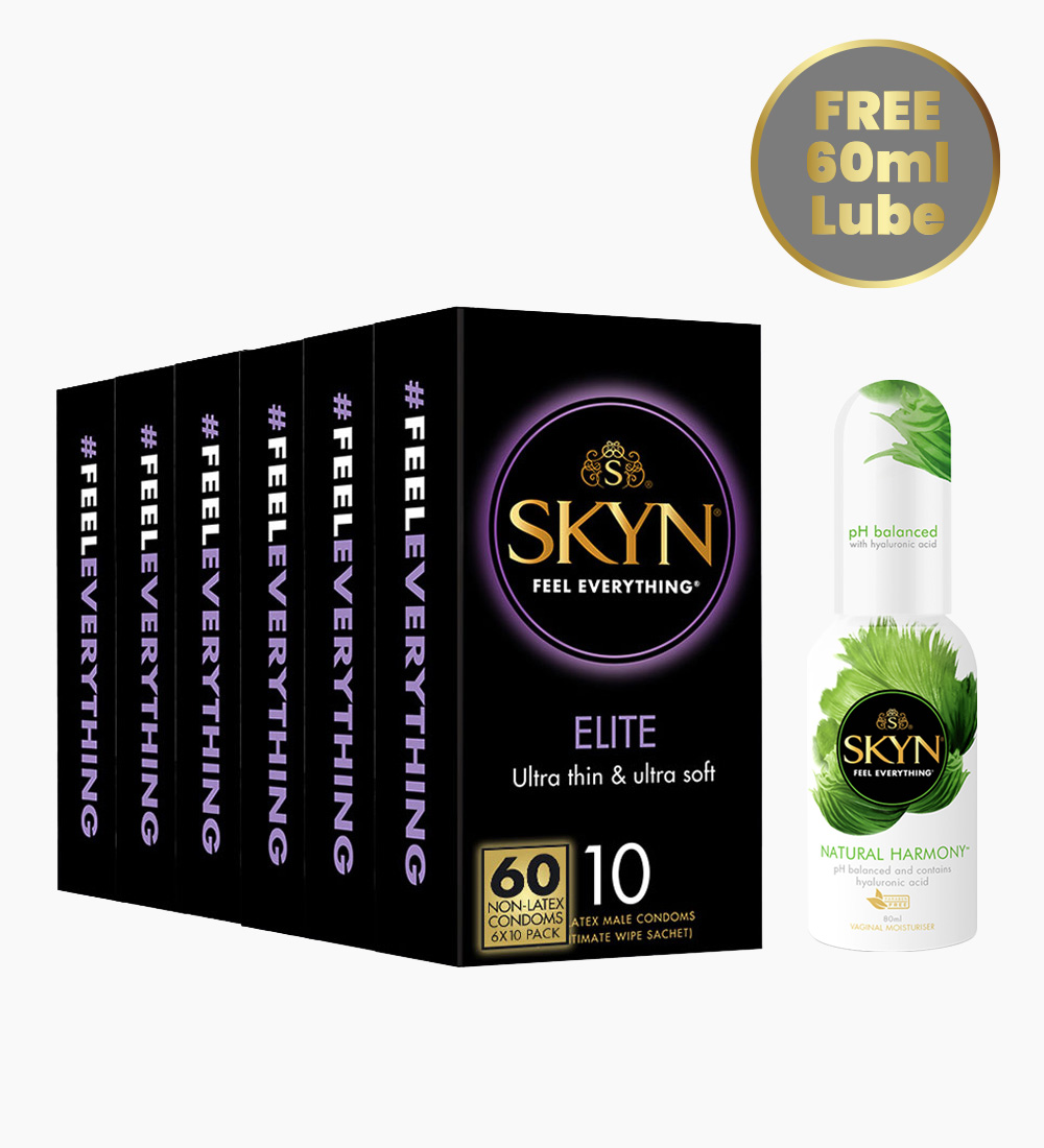 SKYN® Elite Non Latex Condoms pack of 60 + FREE SKYN® Natural Harmony Gel 80ml